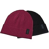 KIEPTOMIK 2pcs Cotton Knit Beanie for Men and Women,Ribbed Cuffed Winter Toque Hats,Soft Warm Beanies