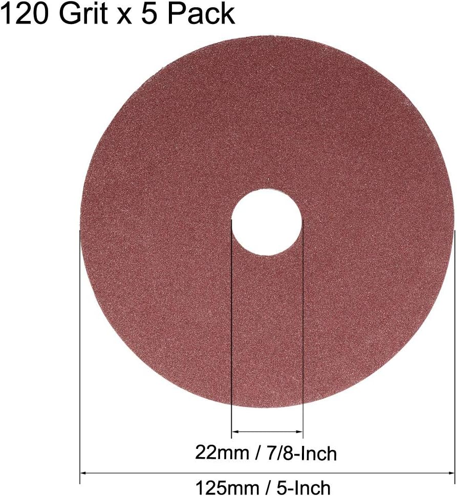 sourcing map 5-Inch x 7/8-Inch Aluminum Oxide Resin Fiber Discs, Center Hole 120 Grit Sanding Grinding Discs, 5 Pack - Image 3