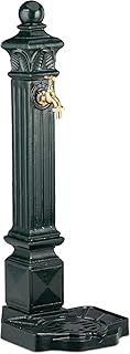 Relaxdays Standbrunnen, Wasserzapfstelle in Antik Look, Säule mit Wasserhahn & Becken, HBT: 80 x 28 x 32 cm, dunkelgrün