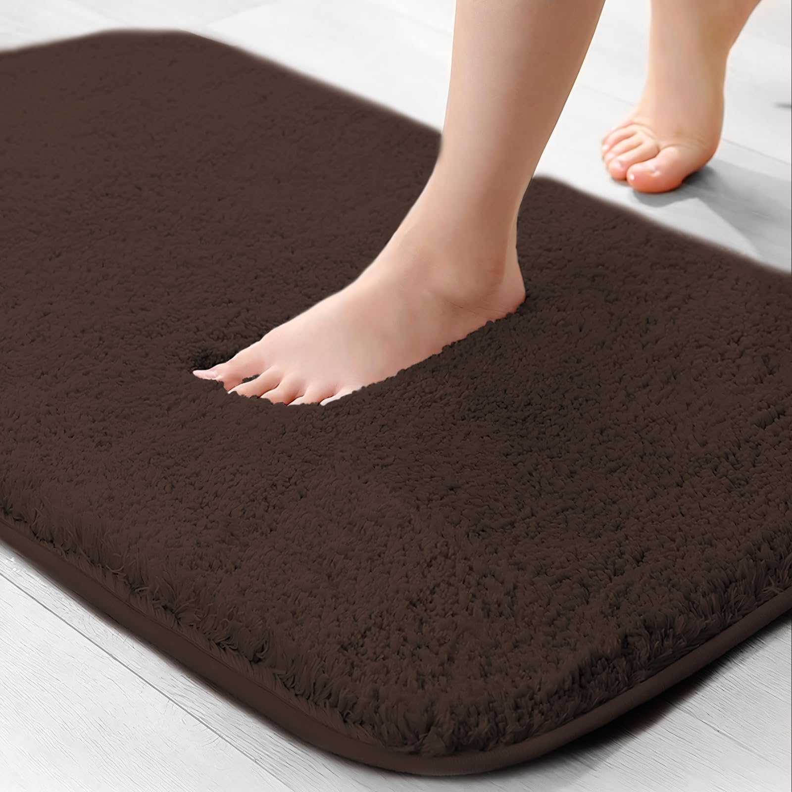 wyewye Microfibre Bath Mat, 2cm Super Thick Bath Rug, Super Absorbent Bathroom Rug 40x60cm Coffee