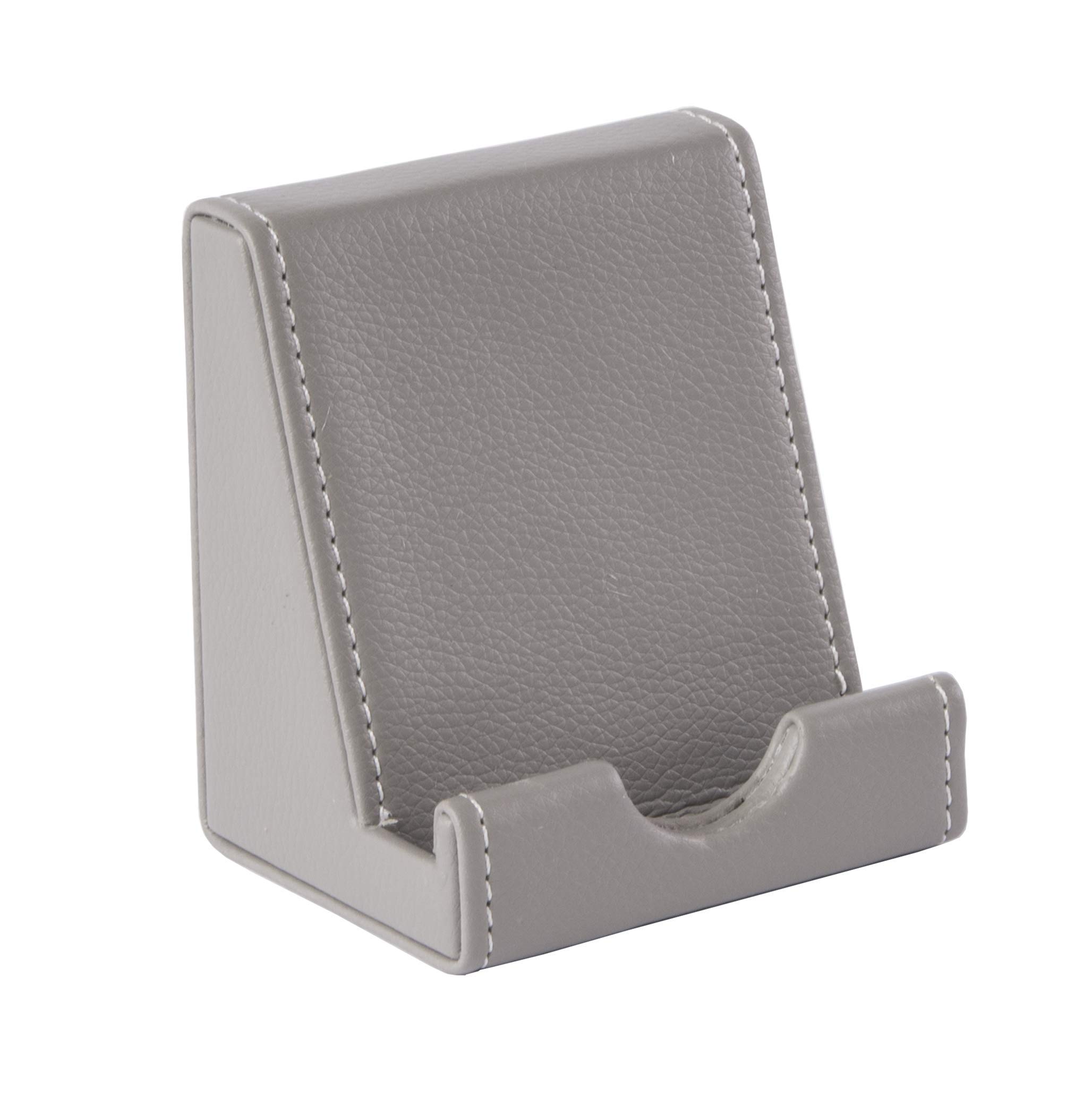 Osco Faux Leather Smartphone Cradle, Mobile Stand – Desk & Bedside Phone Holder, Sleek Organiser, H80 × W87 × D60 mm, Grey