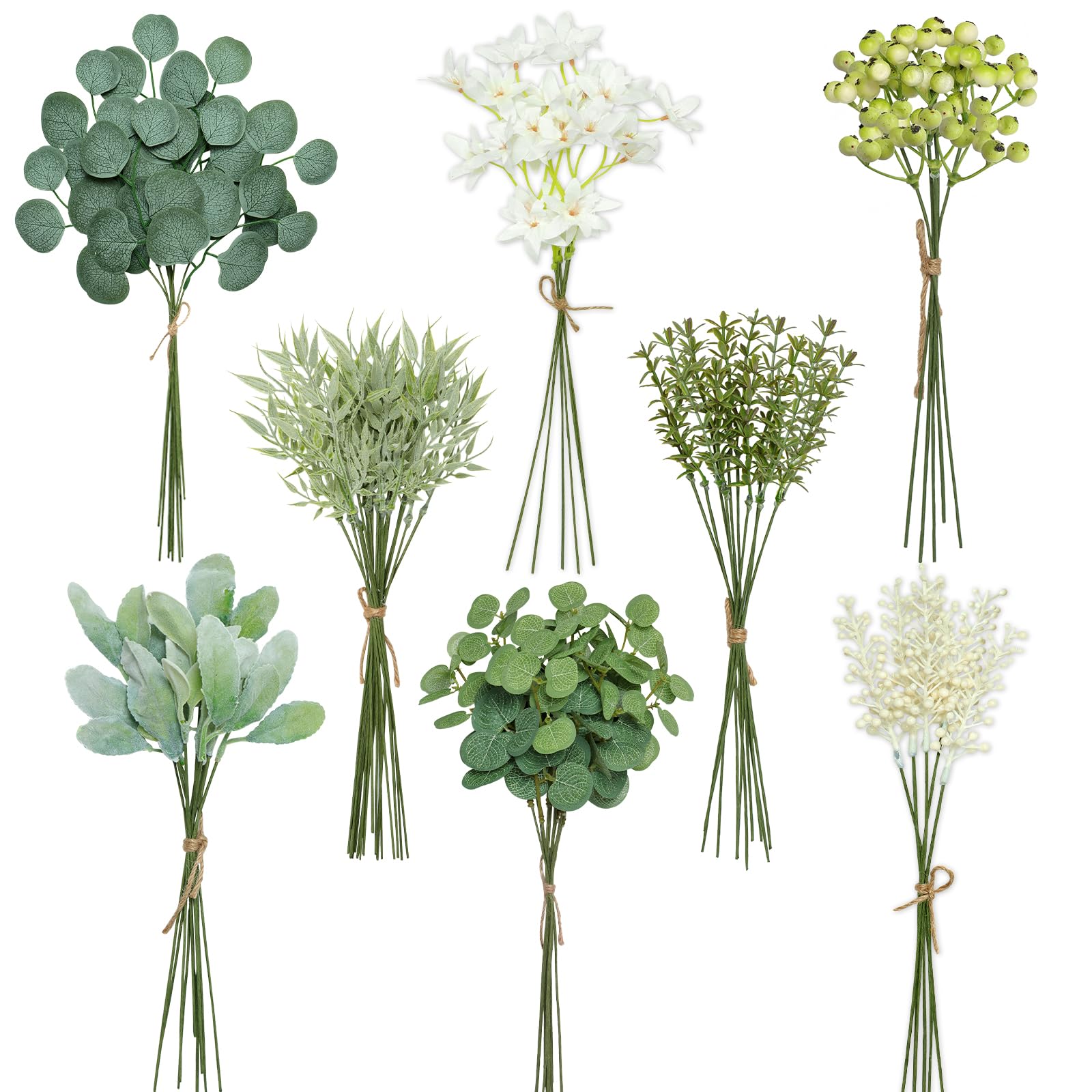 ASTNIC 75 Pcs Artificial Greenery Eucalyptus Stems Set, 8 Kinds of Faux Plastic Branches Leaves and Fake Flowers for DIY Wedding Bouquet Floral Arrangement Table Centerpieces Decoration