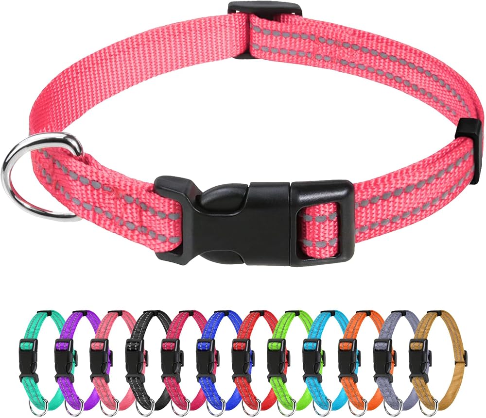 TagMe Reflective Nylon Dog Collar Adjustable 1.0 cm Pink Quick Release
