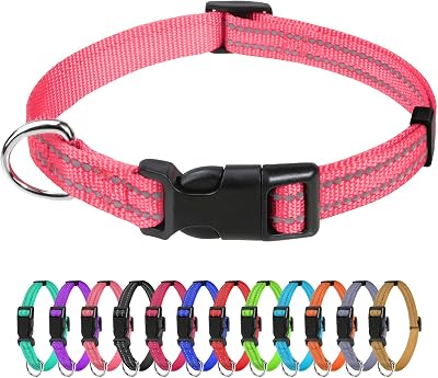 TagMe Reflective Nylon Dog Collar Adjustable 1.0 cm Pink Quick Release