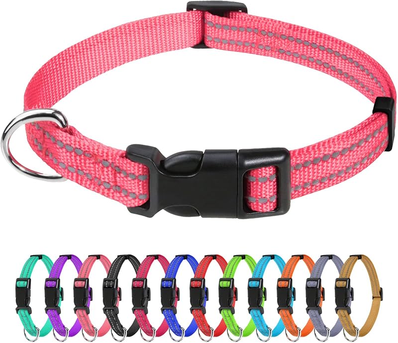 TagMe Reflective Nylon Dog Collar Adjustable 1.0 cm Pink Quick Release
