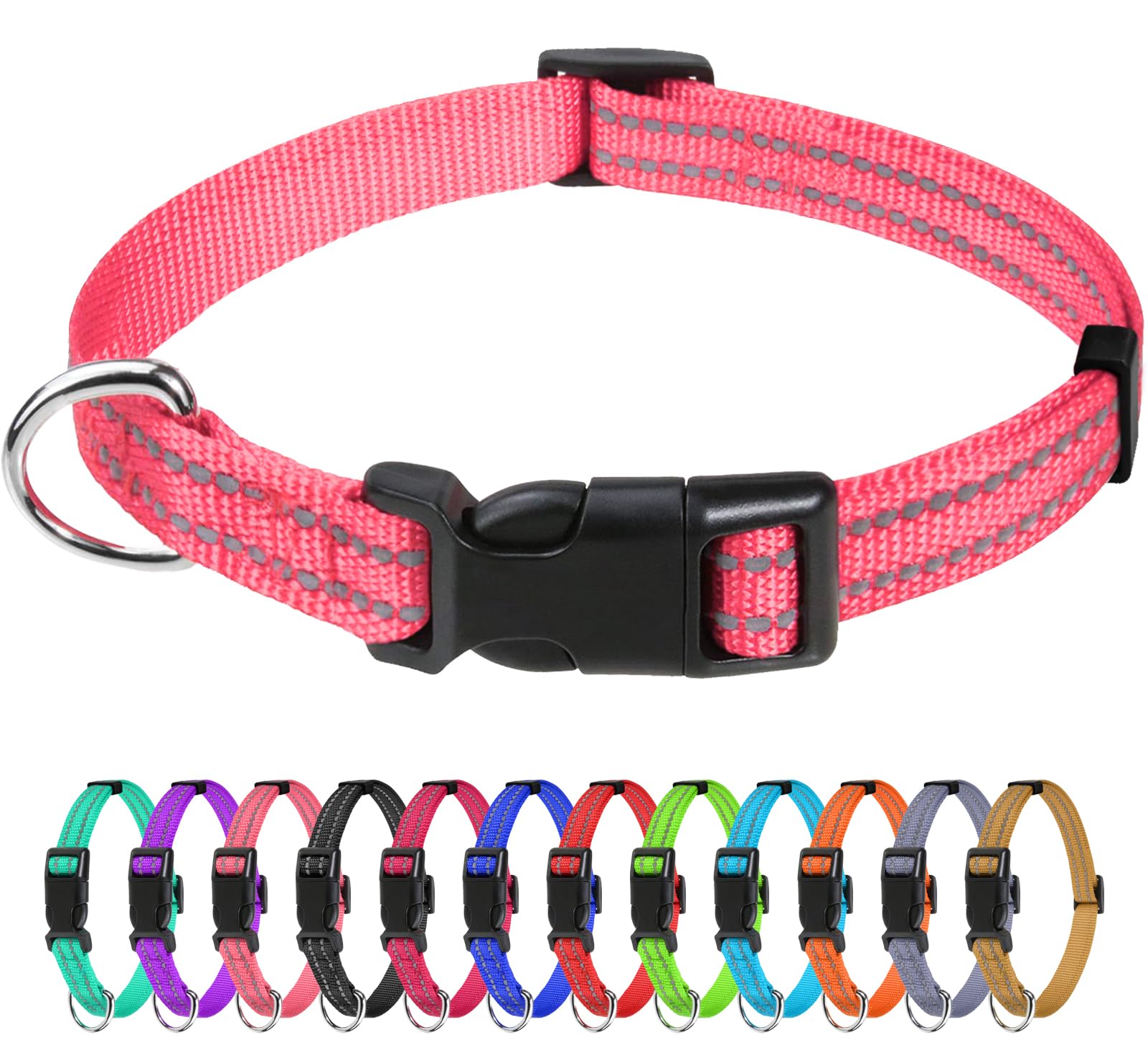 TagMe Reflective Nylon Dog Collars, Adjustable Classic Pet Collar with Quick Release Buckle for Puppy, Baby Pink, 1.0 cm Width