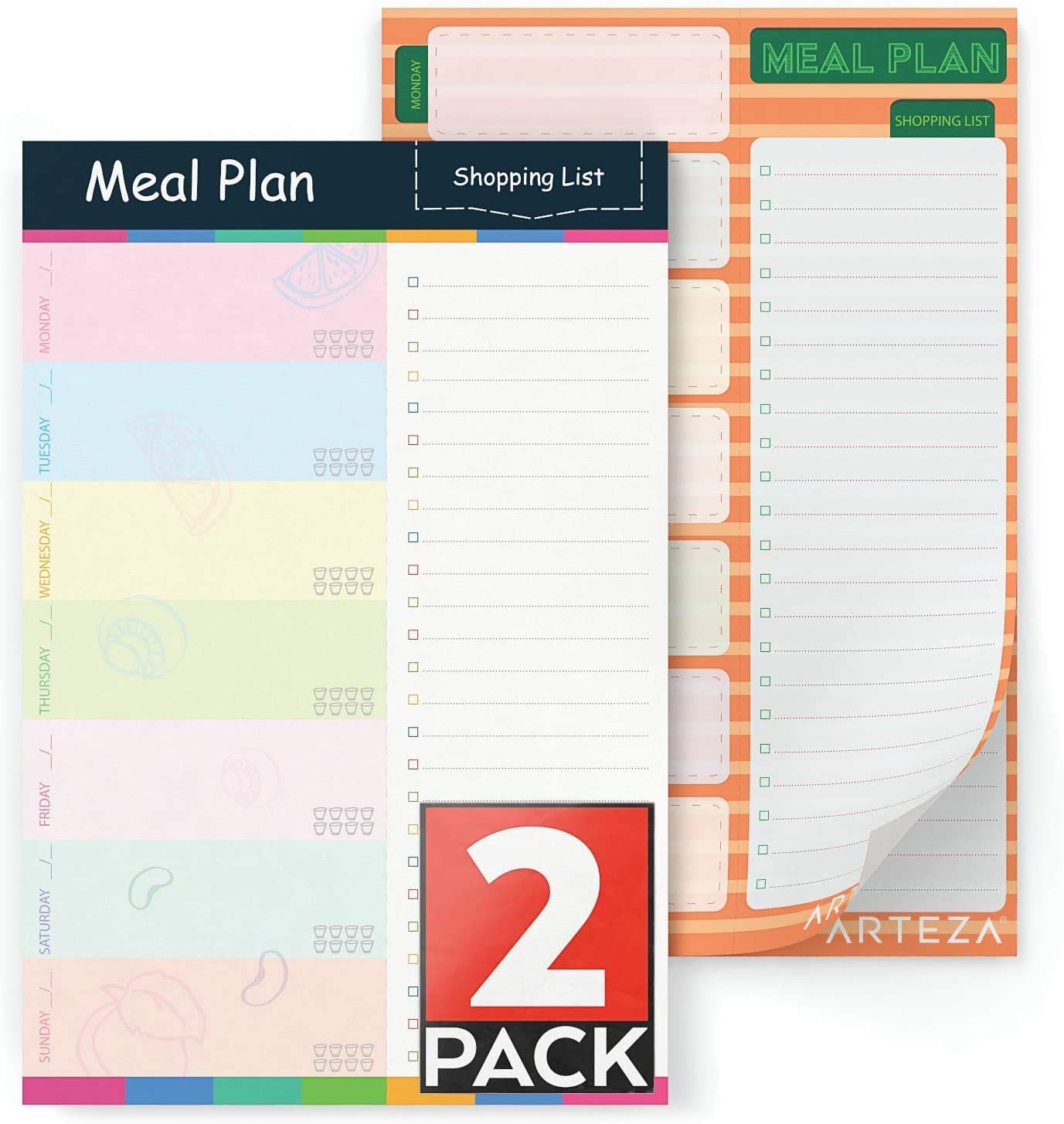 Arteza Meal Planner and Shopping List, Magnetic Notepad, 15.2 x 22.9 cm, Pack of 2, 60 Premium 100 GSM Pages Each with Tear off Perforated Grocery List, Hangs on Refrigerator Doors
