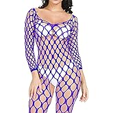 Kimfeng Sexy Fishnet Lingerie for Women Mesh Bodystocking Long Sleeve Bodysuit One Piece Jumpsuit Nightwear Club Rave Outfit