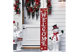 SEIMIP Christmas Porch Sign Welcome Sign For Front Porch Snowflake Red Home Decor Indoor Outdoor Wintern Wooden Vertical Sign For Patio Front Door Porch Wall Yard Outdoor
