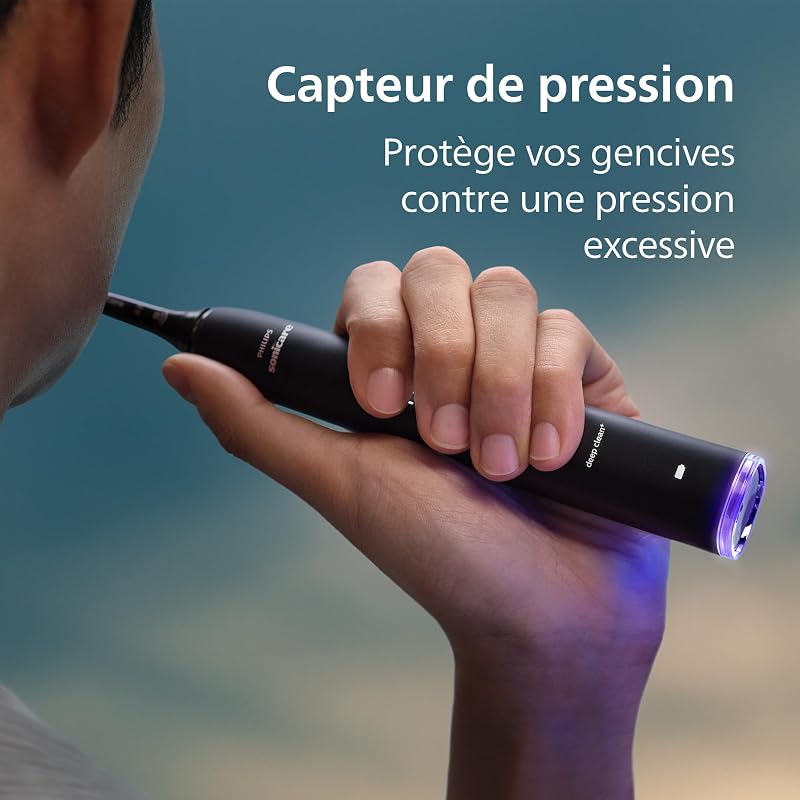 Sonicare DiamondClean Smart 9400 - brosse à dents électrique avec 4 modes de brossage, 3 niveaux d'intensité, capteur de pression, connecté à l’application, noir, modèle HX9918/89