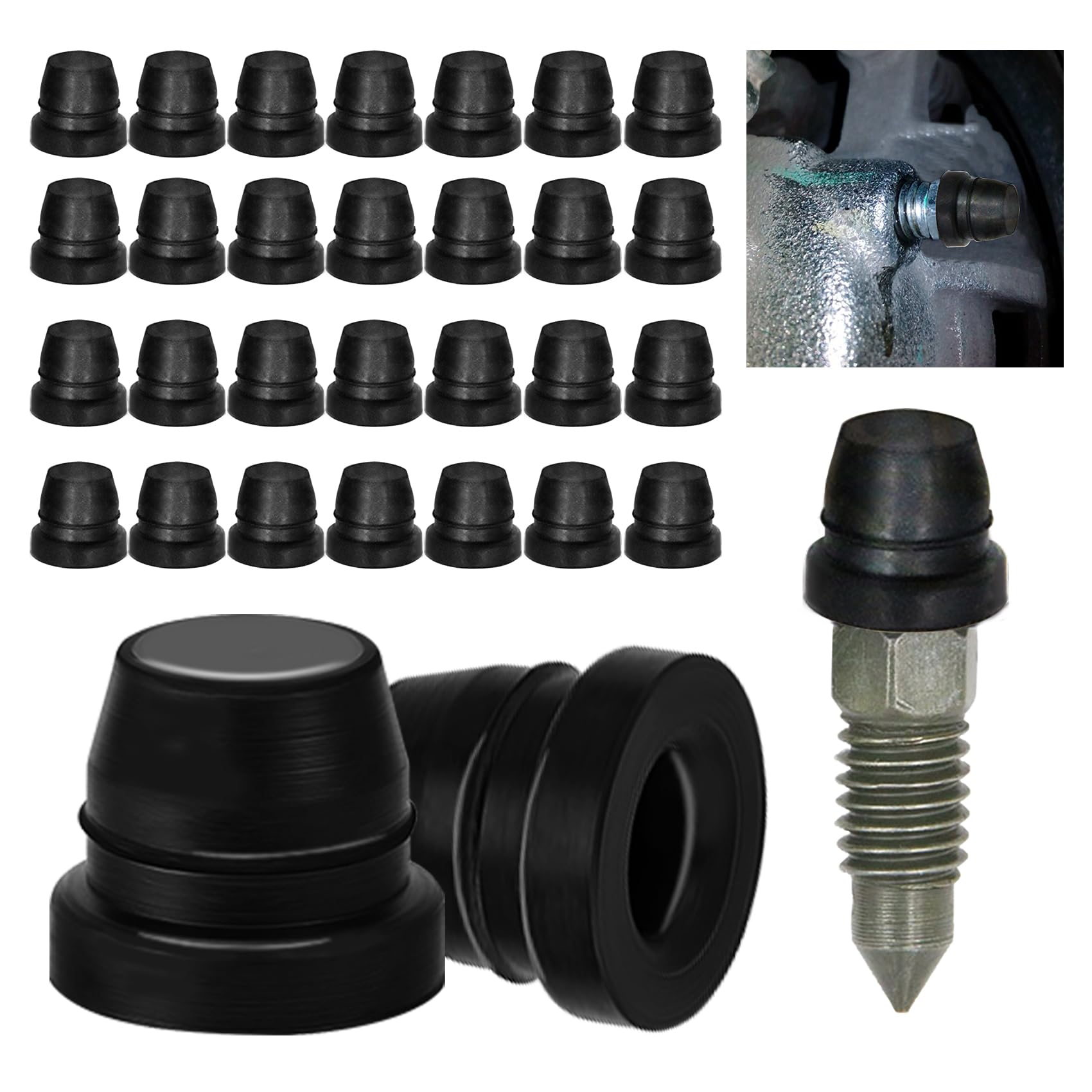 Photo 1 of 18PCS Black Brake Dust Cover, Rubber Dust Stem Cover, Grease Fitting Caps, Brake Caliper Bleeder Cap, Brake Bleeder Screw Cap, Rubber Dusts Covers for Cars, SUVs, Trucks, Motorcycles