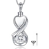 ReBest Sterling Silver Infinity Urn Necklace for Ashes for Women - 925 Wing Cremation Necklace Jewelry that Hold Ashes of Human or Pet - Memorial Keepsakes Heart Pendant Gift Jewelry