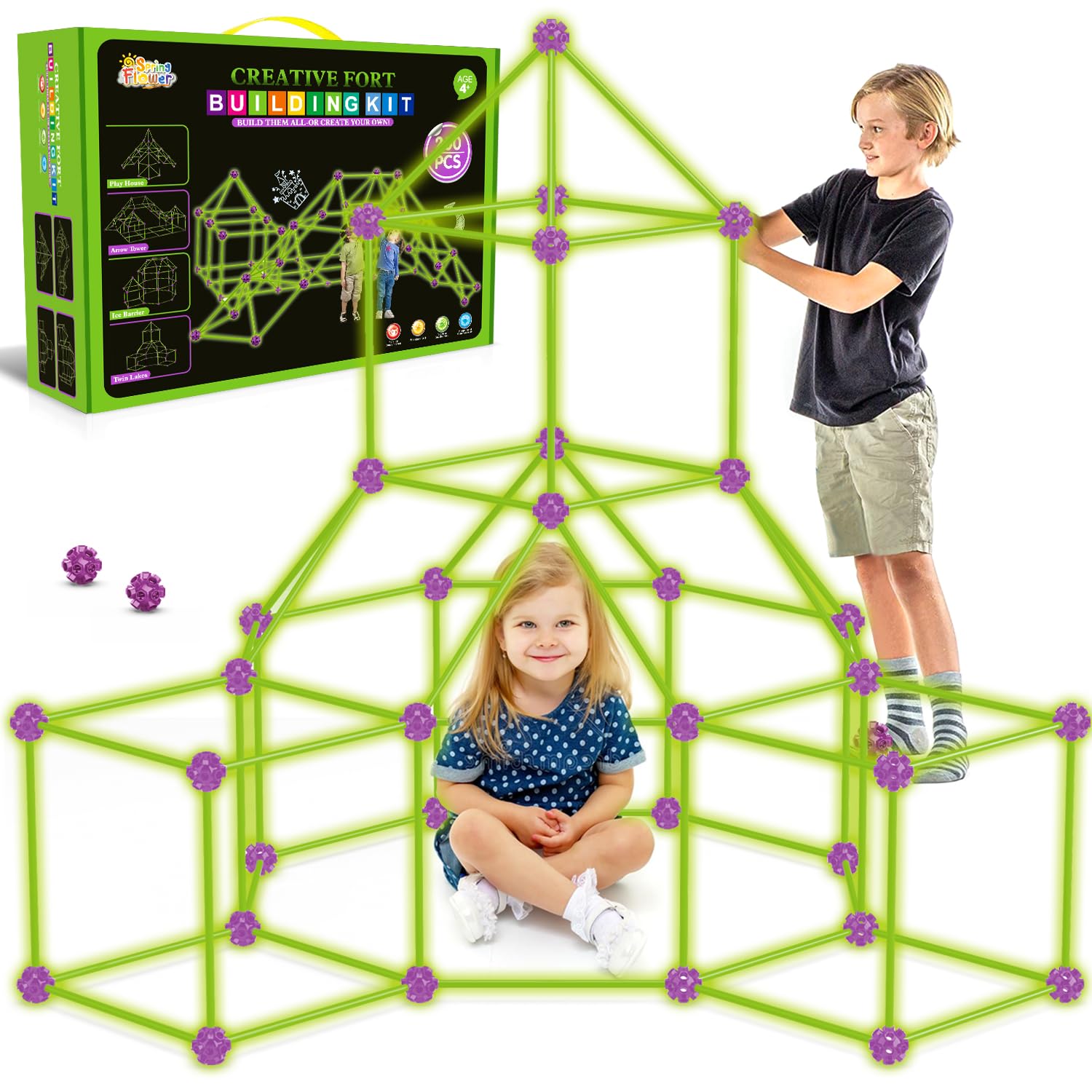 Photo 1 of Glow In The Dark Fort Building Kit for Kids,STEM Construction Toys, Educational Gift for 3 4 5 6 7 8 9 10 11 12 Years Old Boys and Girls,Ultimate Creative Set for Indoor & Outdoors Activity,200 Pcs