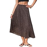 EXLURA Womens High Waist Polka Dot Pleated Maxi Long Skirt Floral Midi Swing Skirt Boho Beach Vacation Outfits with Pockets