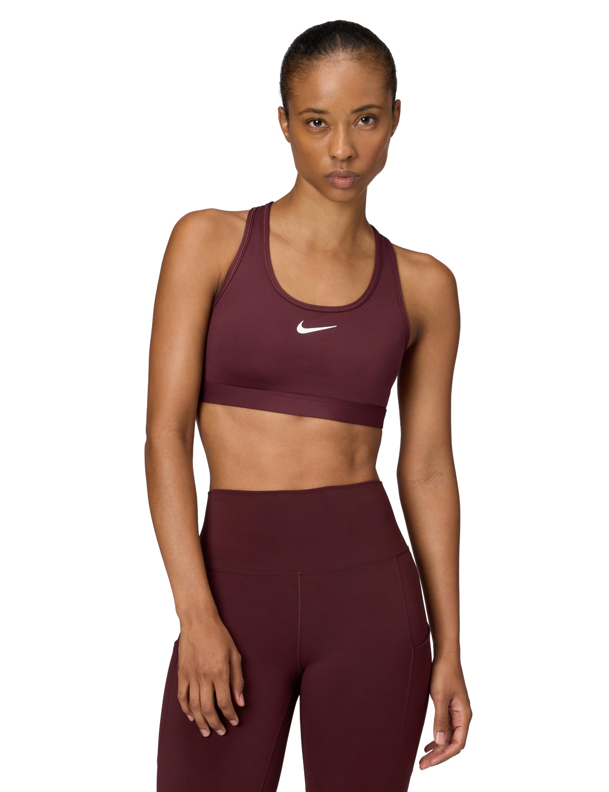 Photo 1 of Nike Women's Swoosh Medium Support Padded Sports Bra, Burgundy Crush/White, Large