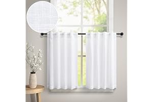 DANCURTON 30 Inch Curtains for Small Window 2 Pack Back Tab Pocket Light Semi Transparent Boho Farmhouse Kitchen Cafe Sheer Short White Linen Office Bay Cabinet Cupboards 36x30 Long