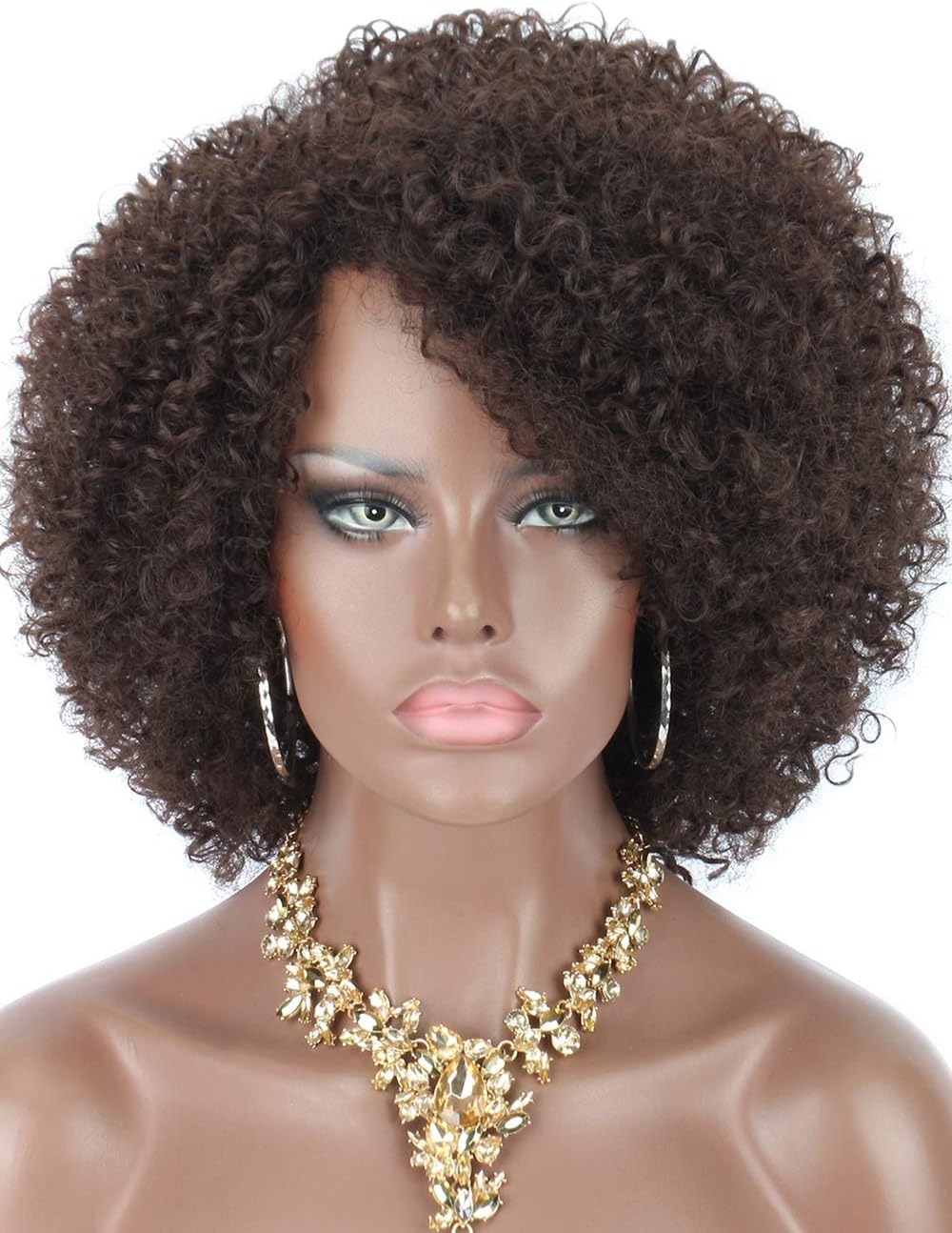 Kalyss Short afro crazy curly wigs for black women, high quality synthetic hair wigs with bangs, 150% density, elastic and fully natural look, hair wigs