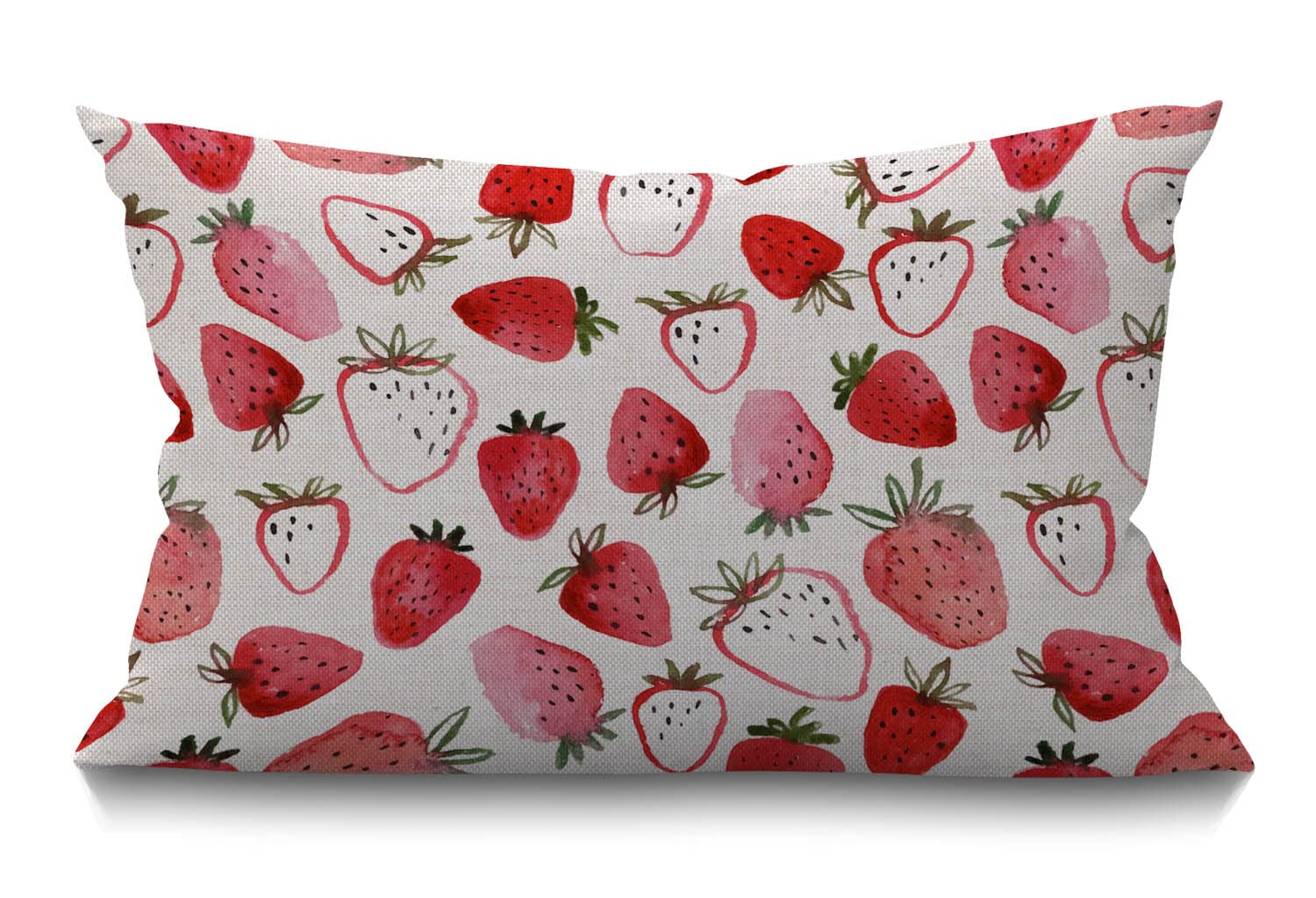BGBDEIA Cushion Cover Strawberry Watercolor Summer Fruit Fresh Hand Drawn Abstract Art Rectangular Throw Pillow Cover for Couch Sofa Home Decor Cotton Linen 30 x 50 cm 12x20 Inch