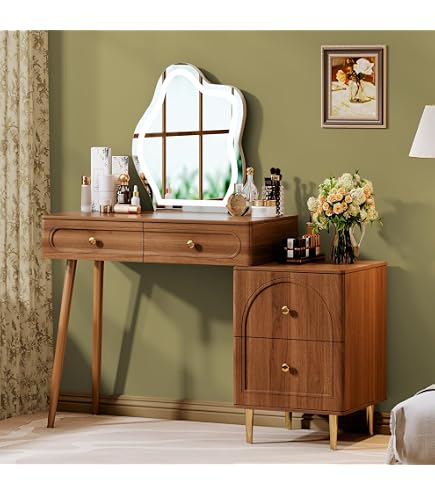bohemian dressing table BohoBoho Costa Solid Wood + Rattan Dressing table Natural Wood 85x45x107.7cm Urban Sales