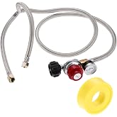 Aupoko 4 Feet Y Splitter Propane Regulator Double Hose 0-60 PSI Gauge | QCC1/Type1 to 3/8" Female Flare Fitting Dual Propane Tank Splitter 2 Way Connection Kit, Stainless Steel Braided
