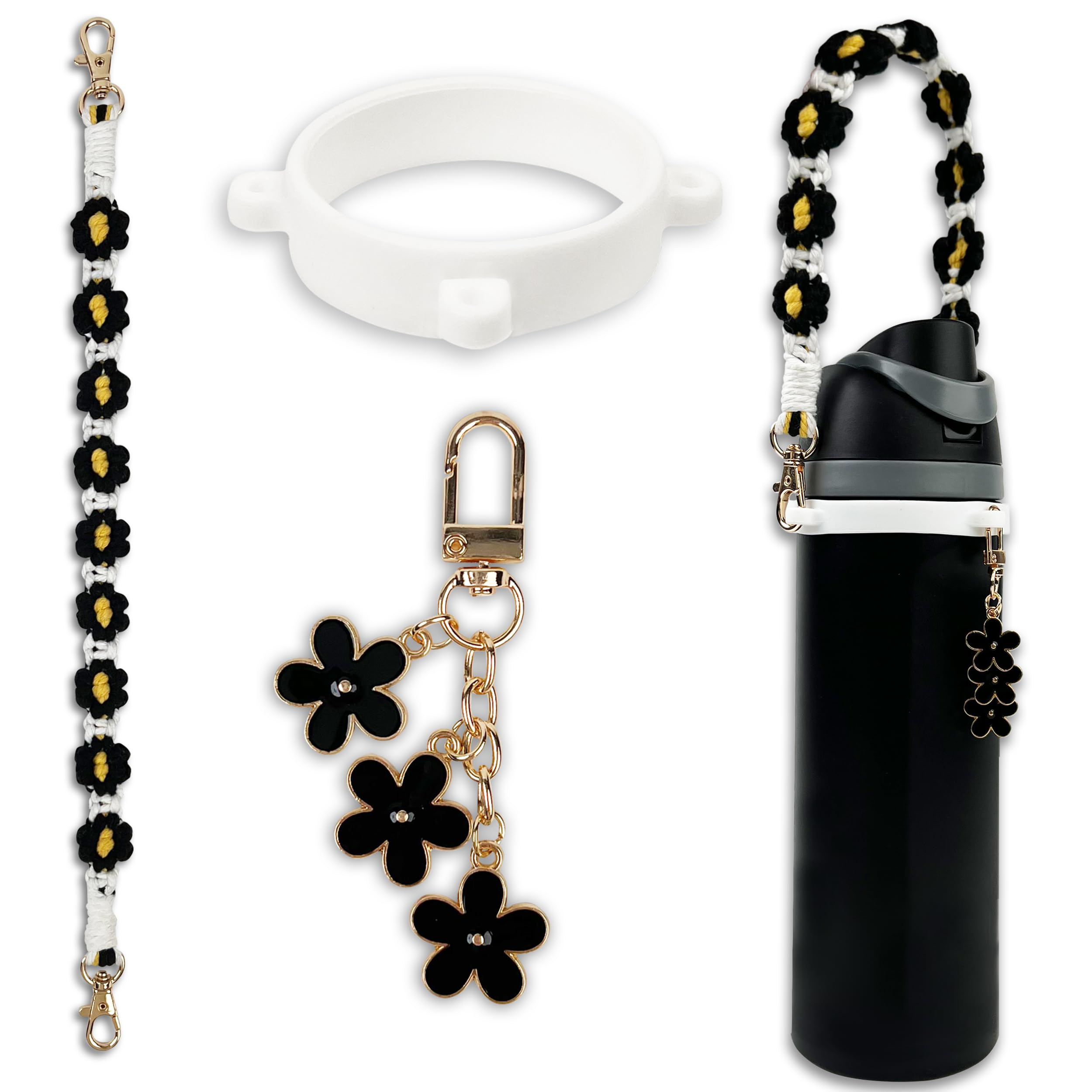 Photo 1 of Handle Strap and Charm Set for Owala Water Bottle 24 oz, 32 oz, 40 oz, Owala Kids, Owala Coffee Tumbler, Owala FreeSip – Includes Handle Strap, for Owala Accessories & Stanley Cup Accessories (Black)