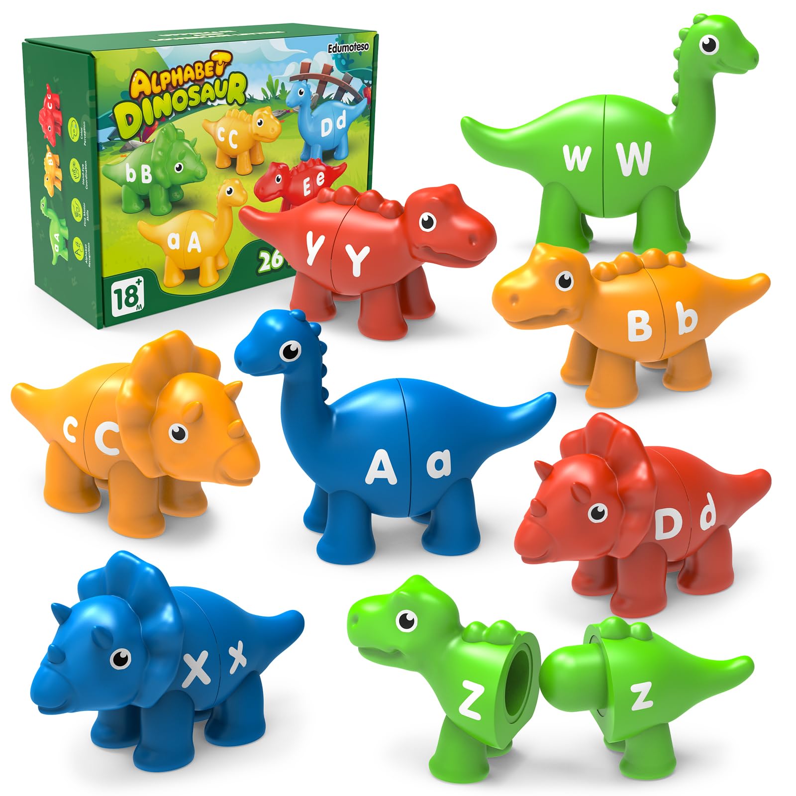Simfunso Learning Toys for 2 3 4 Year Olds Gifts, Educational Toys for Boys & Girls, Dinosaur Matching Letters Game Color Sorting Toys, Montessori for 3-5 Year Olds