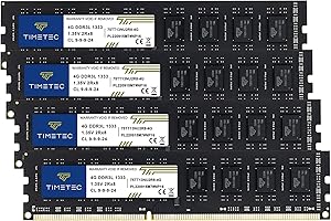 Timetec 16GB KIT(4x4GB) DDR3 / DDR3L 1333MHz PC3-10600 Non-ECC Unbuffered 1.5V / 1.35V CL9 2Rx8 Low Density Dual Rank 240 Pin