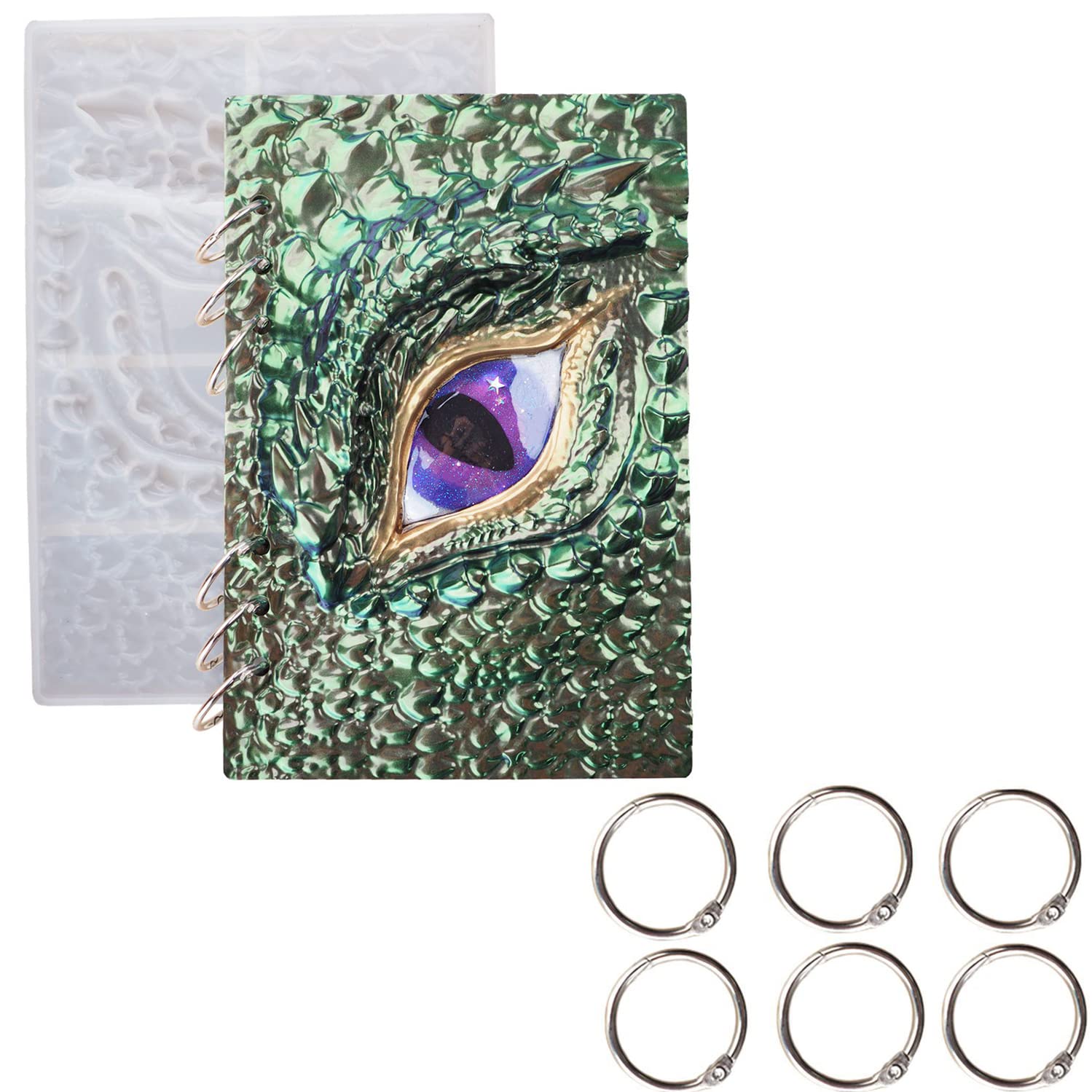 DIYBravo Resin Mould Notebook Cover Dragon Eye with 6 Book Rings for A5, Withcy Devil Book Cover UV Epoxy Resin Casting Silicone Moulds