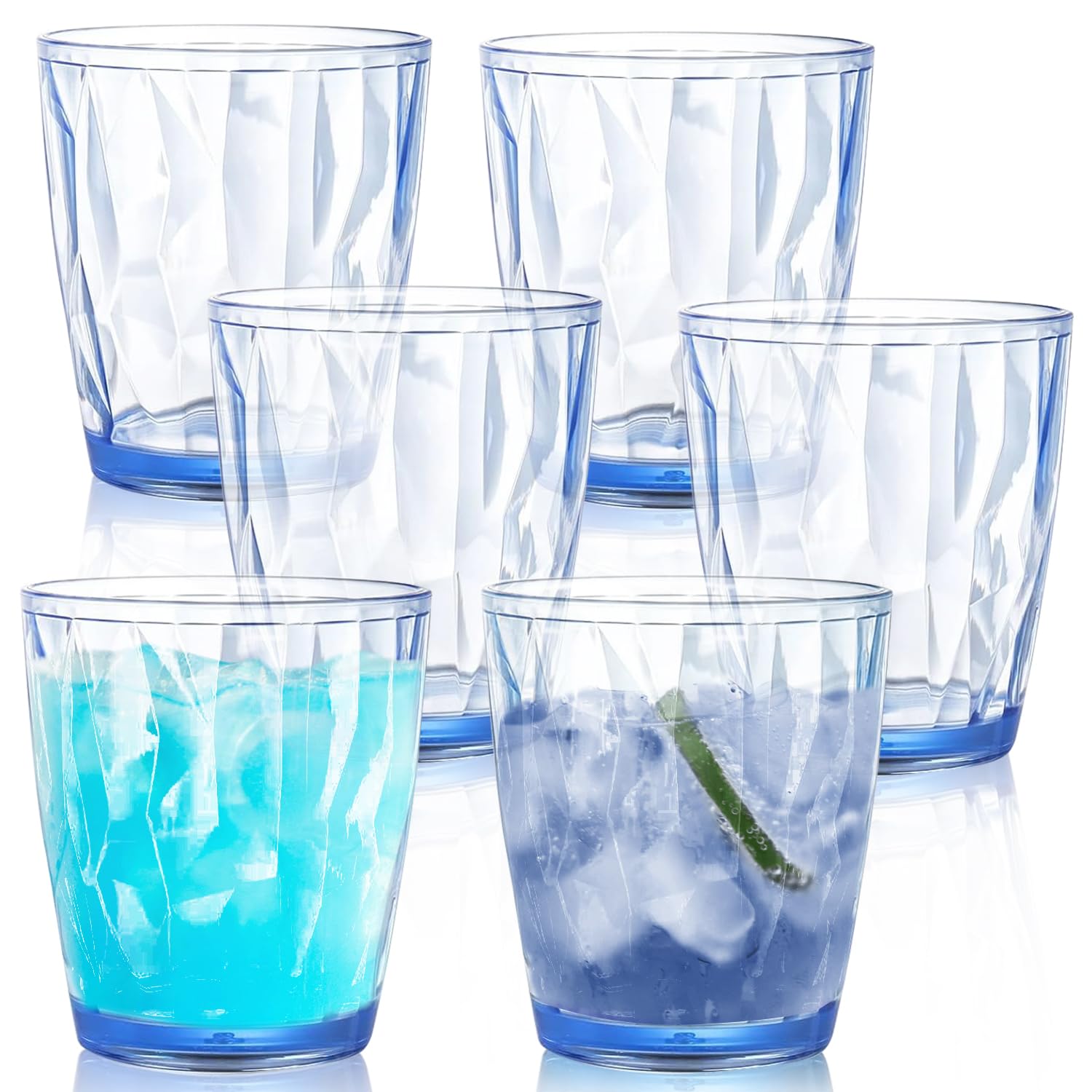 LOSYHU 6Pcs Acrylic Plastic Tumbler Glasses 300ml Unbreakable Acrylic Drinking Cups, BPA Free, Plastic Drinking Glasses 10.5 Oz Acrylic Water Cups Tritan Tumbler Cups for Juice Beer Tea Milk (Blue)
