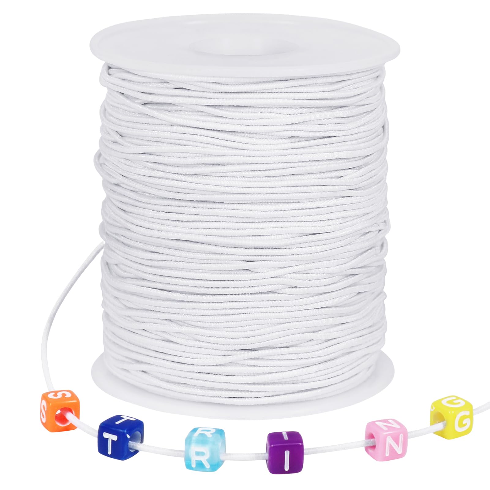 Tenn Well Stretchy Elastic String, 1mm X 100m Elastic String for Bracelet Necklaces Jewelry Making, Beading, Knotting, Binding, Wrapping and Crafts (White)