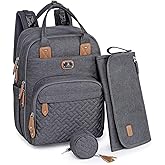 Dikaslon Diaper Bag Backpack with Portable Changing Pad, Pacifier Case and Stroller Straps, Large Unisex Baby Bags for Boys Girls, Multipurpose Travel Back Pack for Moms Dads, Dark Gray