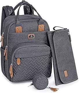 Wickeltasche Rucksack - Dikaslon Großer Wickelrucksack mit Multifunktions-Babytaschen und mobiler Wickelauflage - Schnullerhalter und Kinderwagengurte - für Mama und Papa (dunkelgrau)