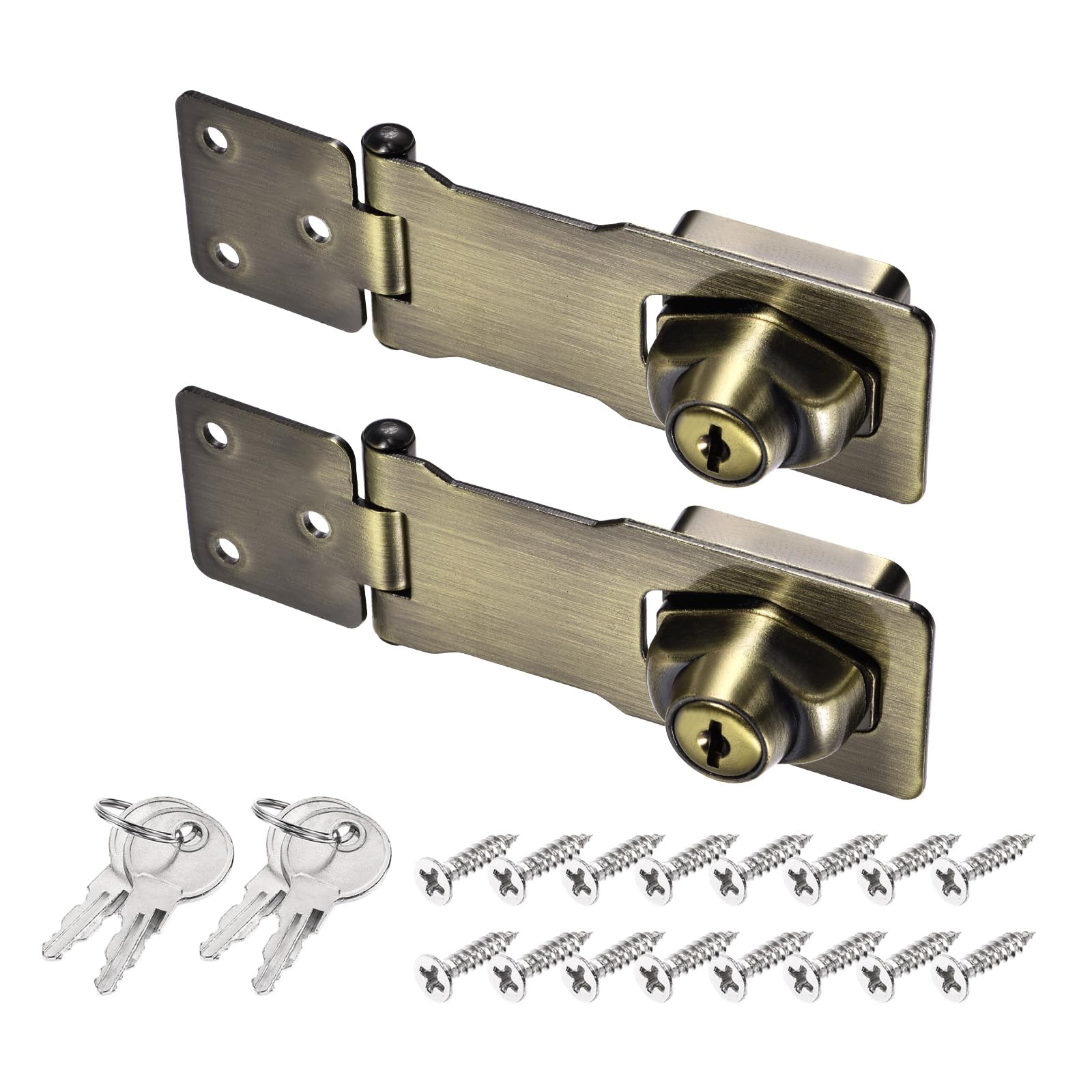 PATIKIL Keyed Hasp Locks, 2 Pack 4 Inch Twist Knob Locking Hasp Lock Metal Safety Hasp Latches for Cabinet Small Door, Keyed Alike, Bronze
