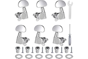 QINHRETUO Closed Gear Guitar Tuning Machines 6-Pack (3L+3R) - Premium Chrome Zinc Alloy Tuners & Keys, Replacement Upgrade Kit Compatible with Acoustic Electric Guitars with Tools (Silver)