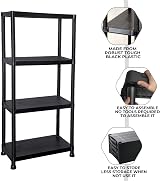 Crystals 4 Tier Plastic Shelving Unit Garage Storage Black 60x30x133cm view 2