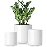 vancasso Ceramic Plant Pots, 4.25+5.25+6.25 Inch Planter Pot with Drainage Hole, Flower Pots for Indoor Outdoor Plants, Set of 3, White
