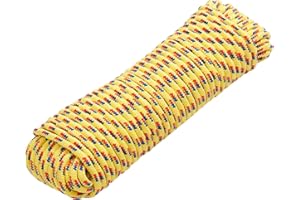 SDLTHR 3/8 Inch 100 ft Diamond Braided Polypropylene Rope, All Purpose Boat Marine Ropes Thick Rope for Camping and Flag Pole, Indoor and Outdoor Use, Yellow