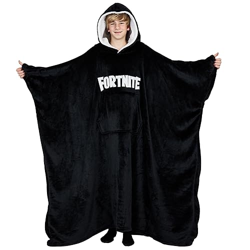 Fortnite Oversized Hoodie Blankets for Boys Fleece Extra Long Warm Wearable Hooded Poncho for Kids and Teens 14+, Gamers Gifts (Black Long Teens 14+)