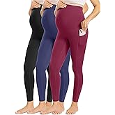 ENERFUL Womens Maternity Leggings with Pockets Workout Legging Pants Buttery Soft Pregnancy Active Wear Yoga Tights