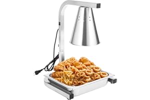 Restlrious Food Heat Lamp Freestanding Commercial Portable Food Warmer with 1 Full-Size Food Pan, Stainless Steel 120V Electric Food Heat Lamp Applicable to 250W Light Bulb, Fan-Shaped Lampshade