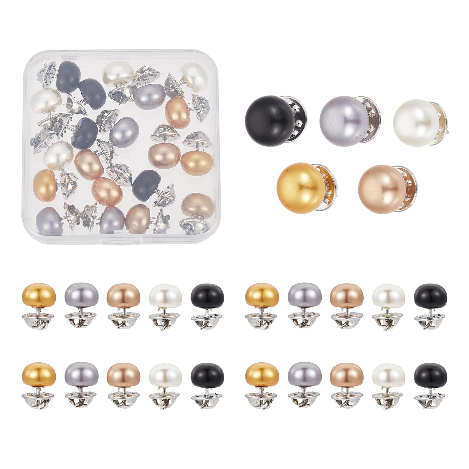 NICENEEDED 25 PCS Pearl Shirt Brooch Buttons, Pearl Cover Up Button, No Sew Pin Safety Brooch Button replacement Sweater Shawl Clips for Coat Dress Clothes Decoration