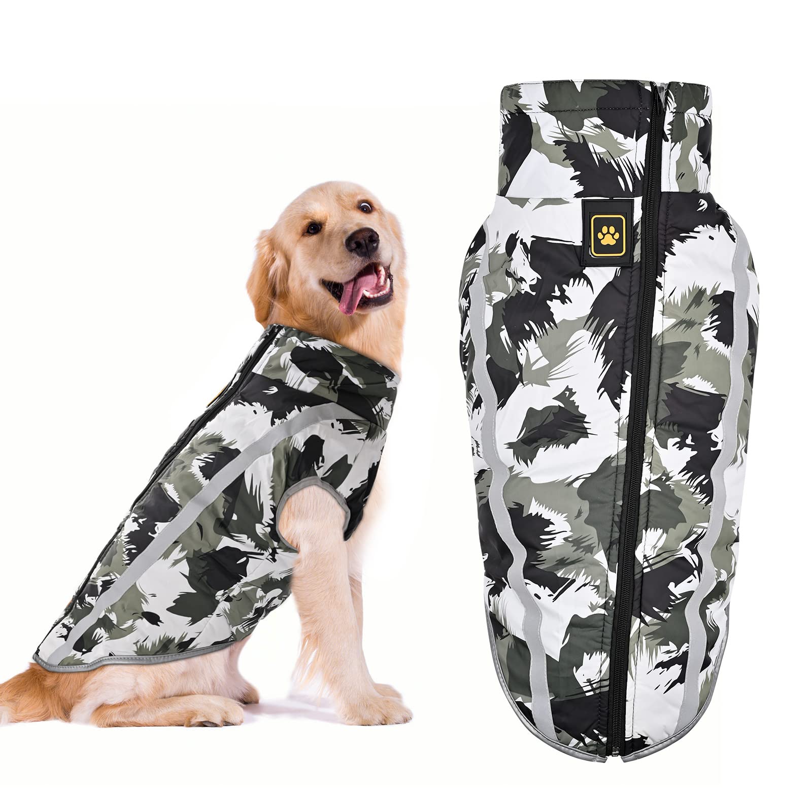 YUDISEN Dog Winter Coat Waterproof Vest, Warm Dog Jacket with Windproof Turtleneck, Outdoor Sport Dog Clothes with Reflective Strips (Black, 2XL)