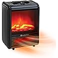 Comfort Zone Electric Mini Fireplace Space Heater with Realistic 3D Flame, Stay-Cool Body, Carry Handle, Overheat Sensor, and Safety Tip-Over Switch, Ideal for Home, Bedroom, & Office, 1,200W, CZFP1BK