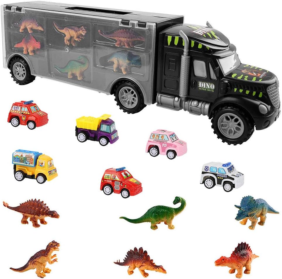 yidenguk Dinosaur Truck Carry Case Truck Toy Set, Includes 6 Mini