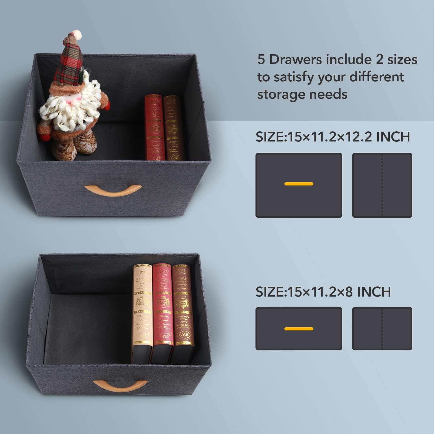 ROMOON Dresser Organizer with 5 Drawers, Fabric Dresser Tower for Bedroom, Hallway, Entryway, Closets - Dark Gray -