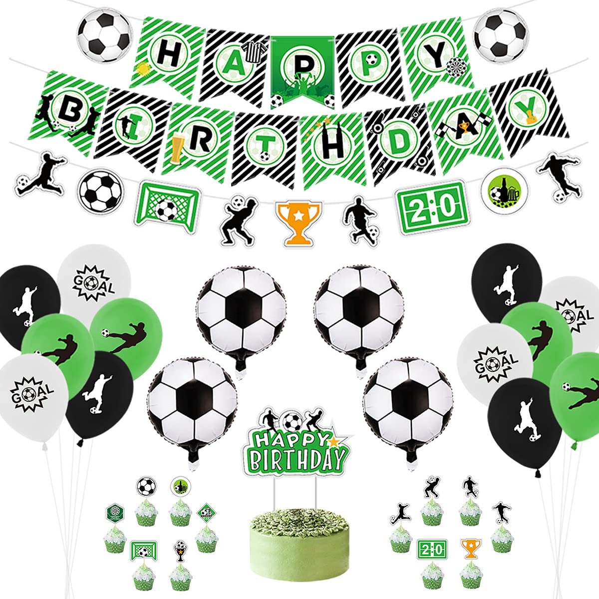 Football Party Decorations, Including Happy Birthday Banners, Football Element Flag, Football Theme Balloons, Cake Toppers for Sport Theme Birthday Party (A)