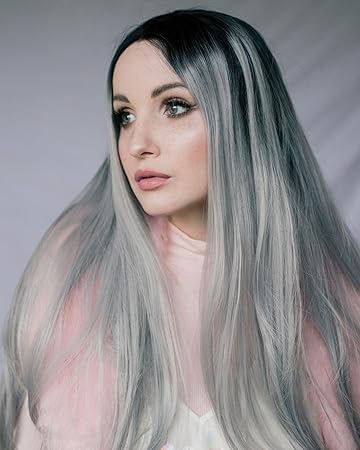Heahair Comfortable Ombre Gery Gray Silver Fox Granny Grey Silky