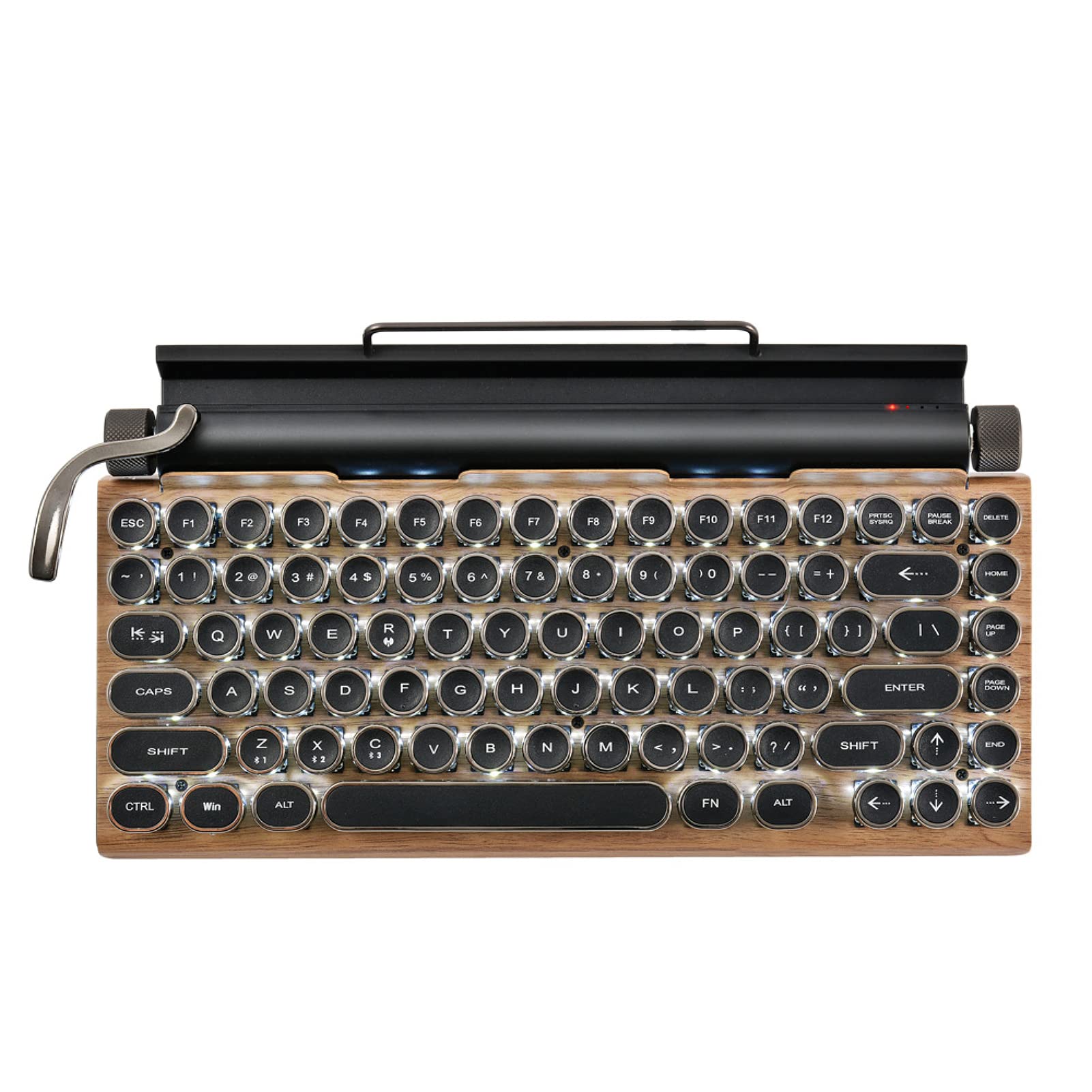 Yunseity Retro Typewriter Keyboard, 83 Keys Punk Round Keys Mechanical Gaming Keyboard, Bluetooth Qwerty keyboard for PC, Tablet, for iOS, Android Phones (Brown)