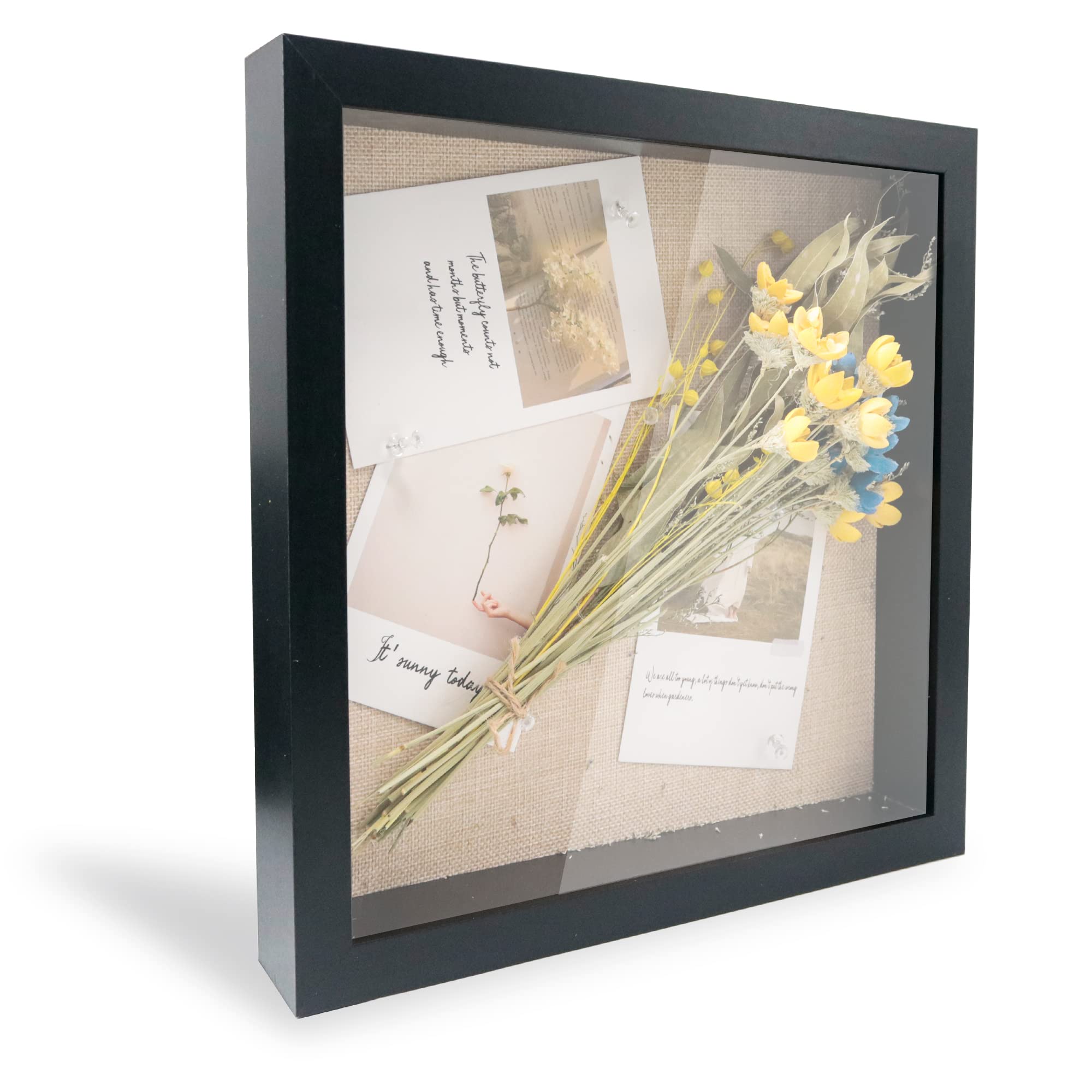 GarduationMall 11x11 3D Black Shadow Box Frame Deep Display Box with Linen Back,Ideal for Memorabilia Pictures Flowers Medals Tickets,Wall Hanging
