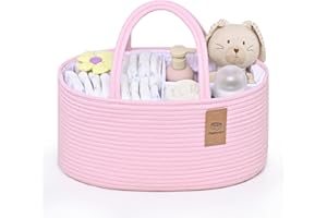 DEGEYOYO Baby Diaper Caddy Organizer, Cotton Rope Diaper Basket, Baby Basket for Changing Table, Nursery, Car, Changing Table Storage Bin With Removable Divider, Baby Shower Gifts for Newborn, Baby Essentials